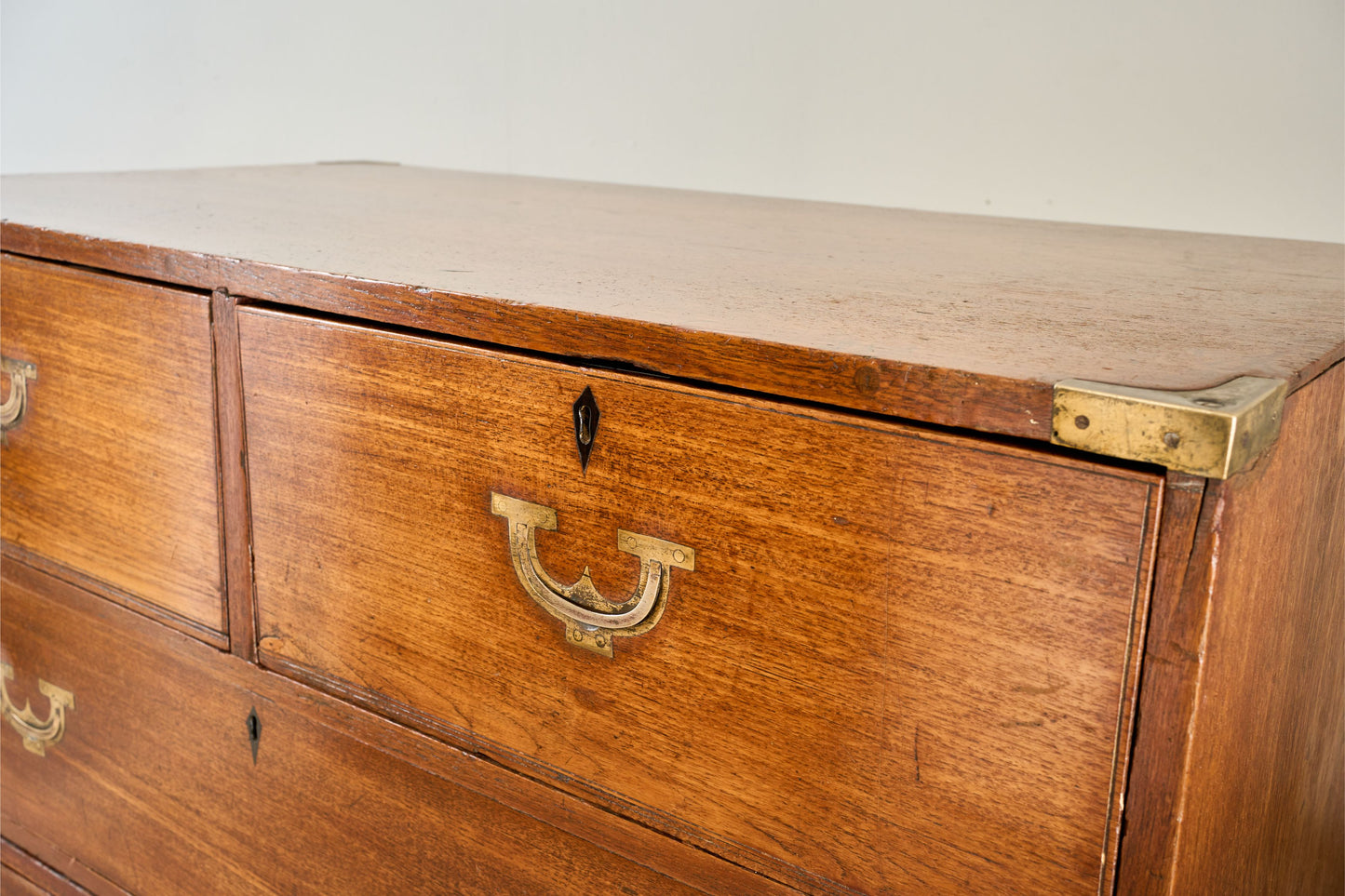 19th century solid teak Anglo-Indian campaign chest of drawers