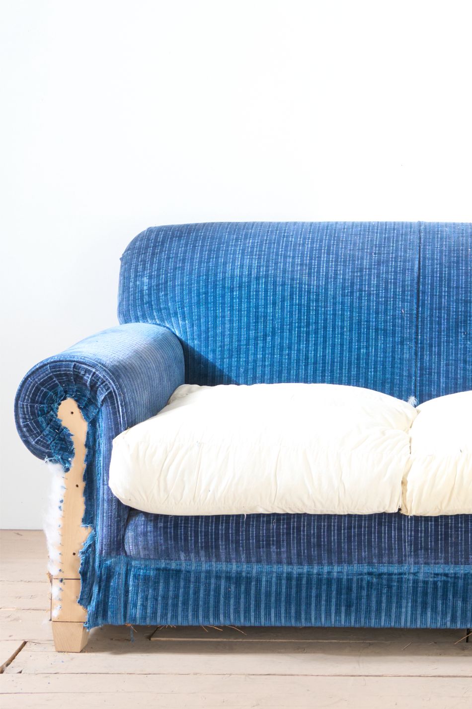 Large traditionally made 20th century country house sofa - blue cord - TallBoy Interiors
