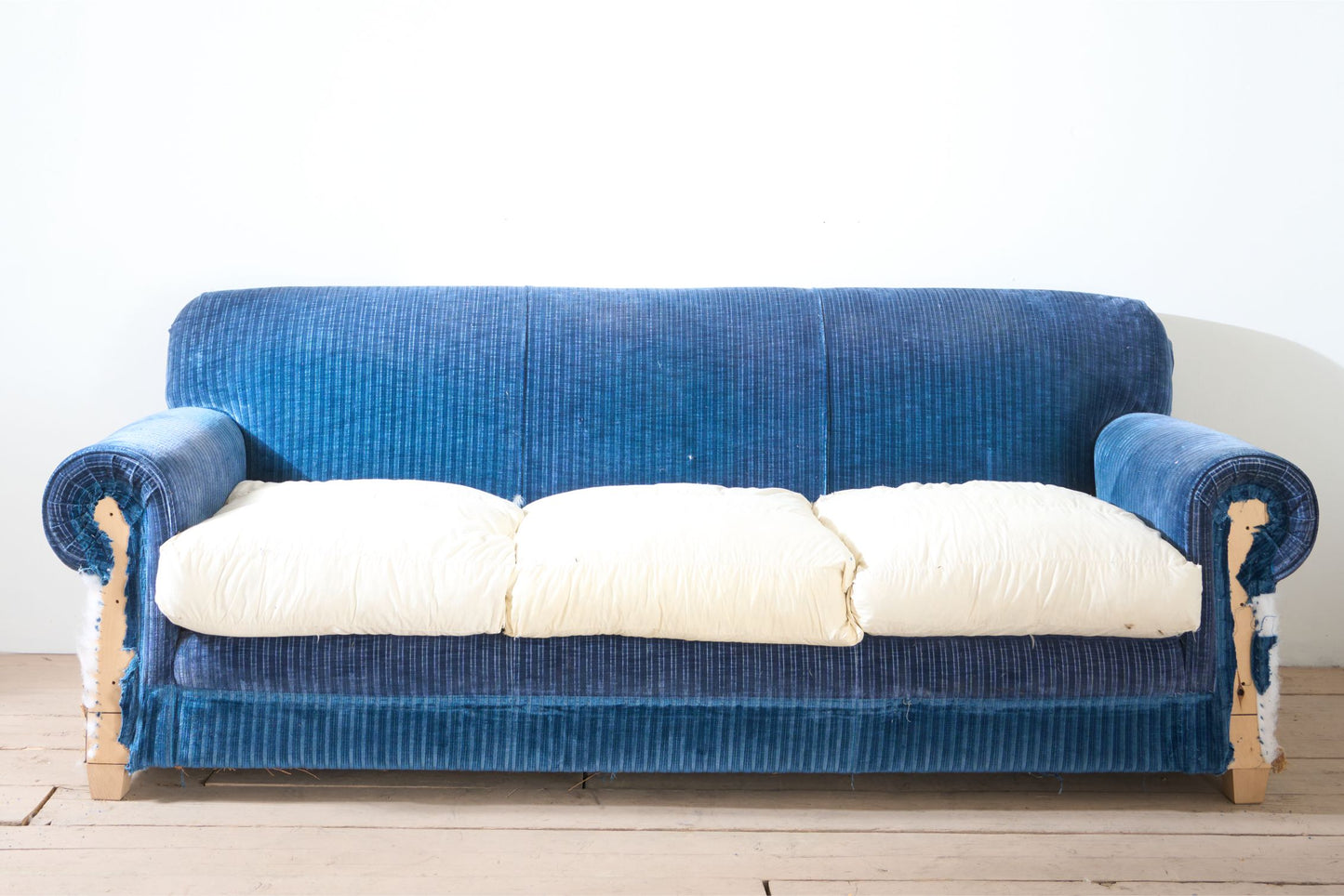 Large traditionally made 20th century country house sofa - blue cord