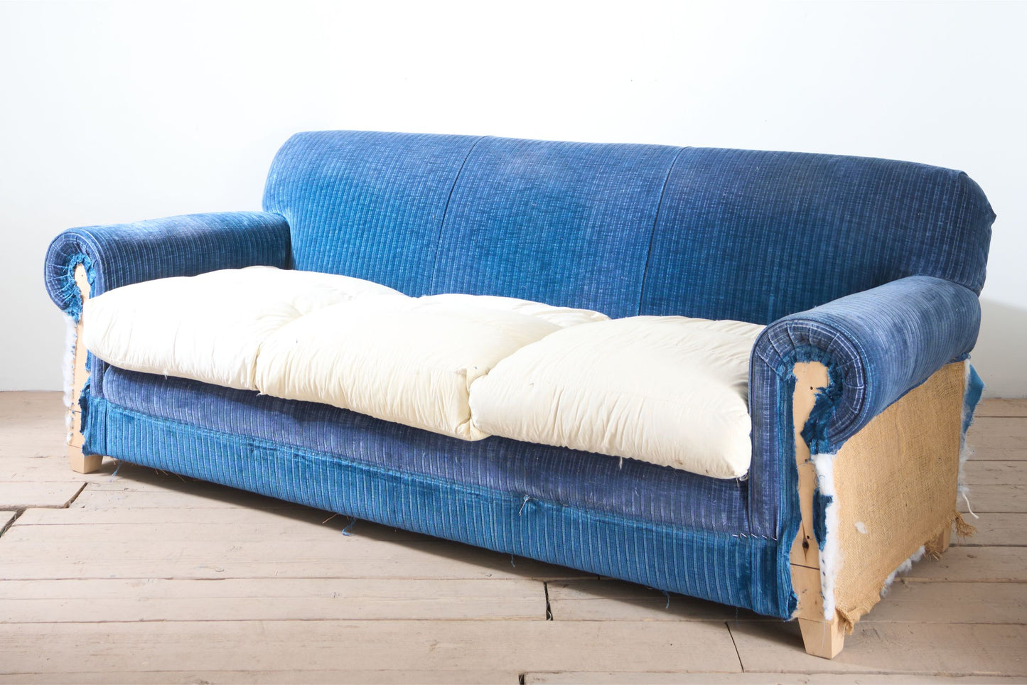 Large traditionally made 20th century country house sofa - blue cord