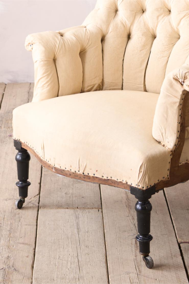 Napoleon III buttoned curved back armchair - TallBoy Interiors