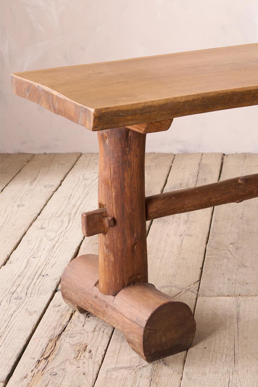 20th century Naturalistic oak slab console table