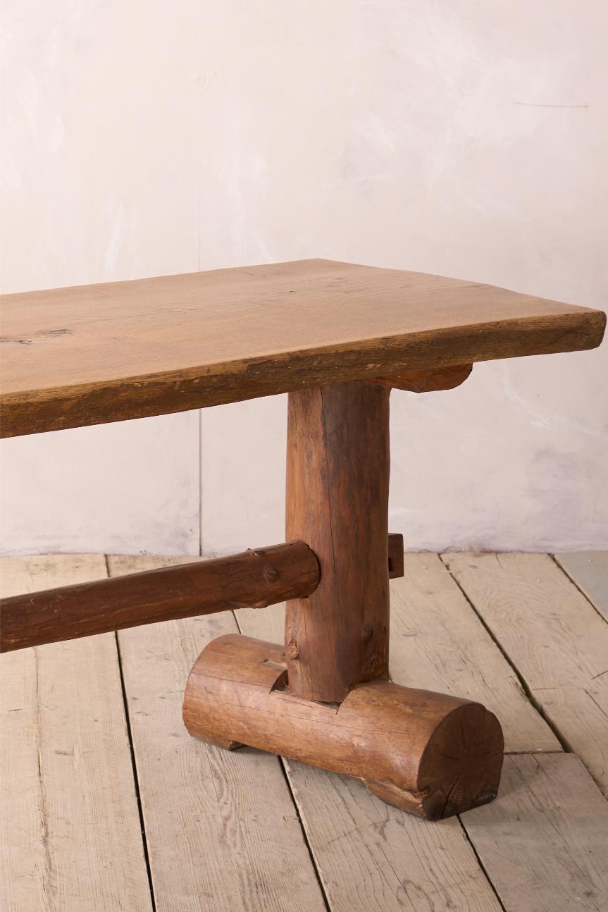 20th century Naturalistic oak slab console table
