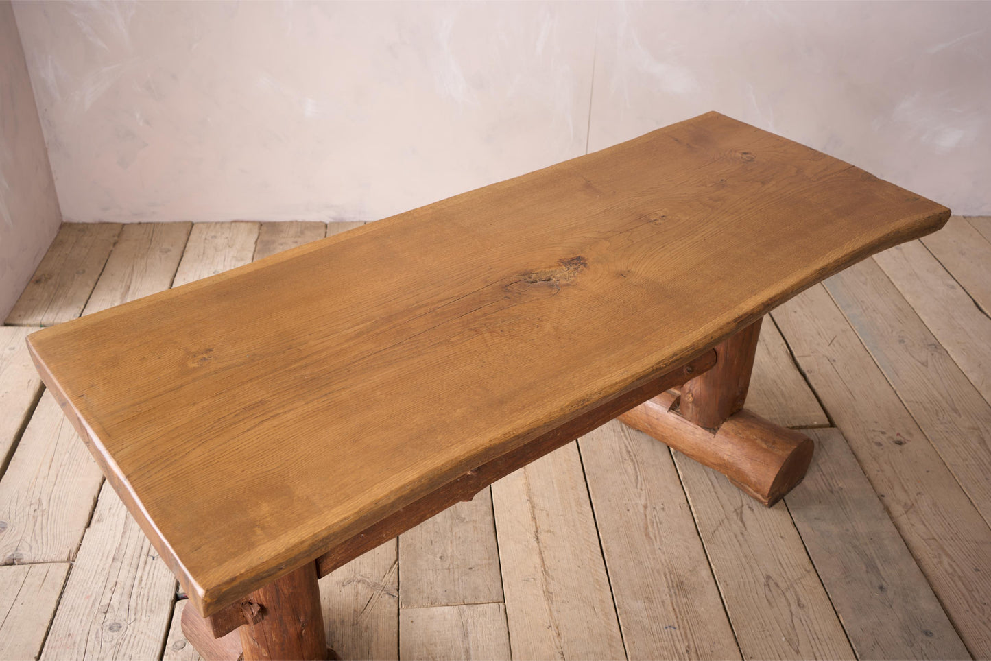 20th century Naturalistic oak slab console table