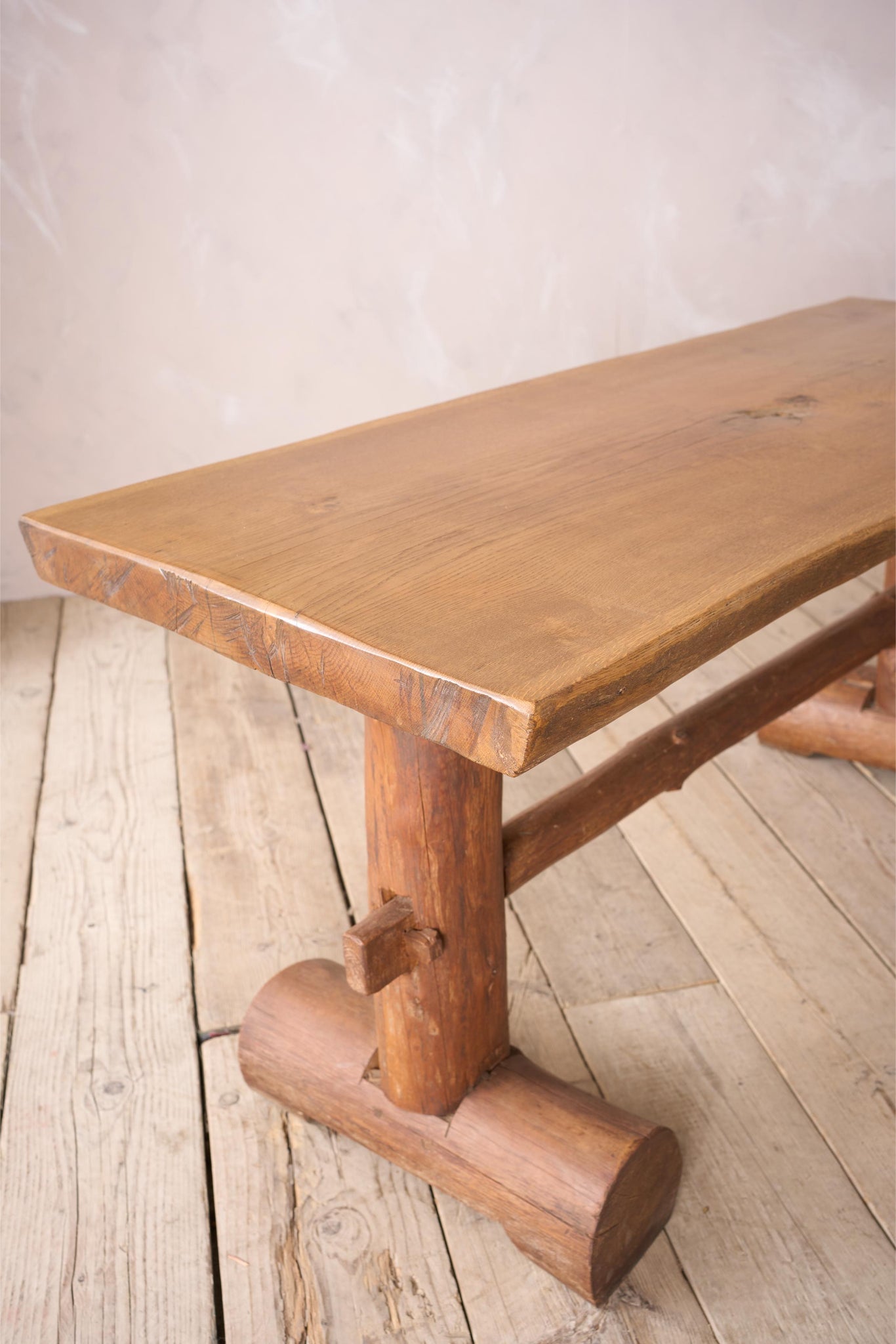 20th century Naturalistic oak slab console table
