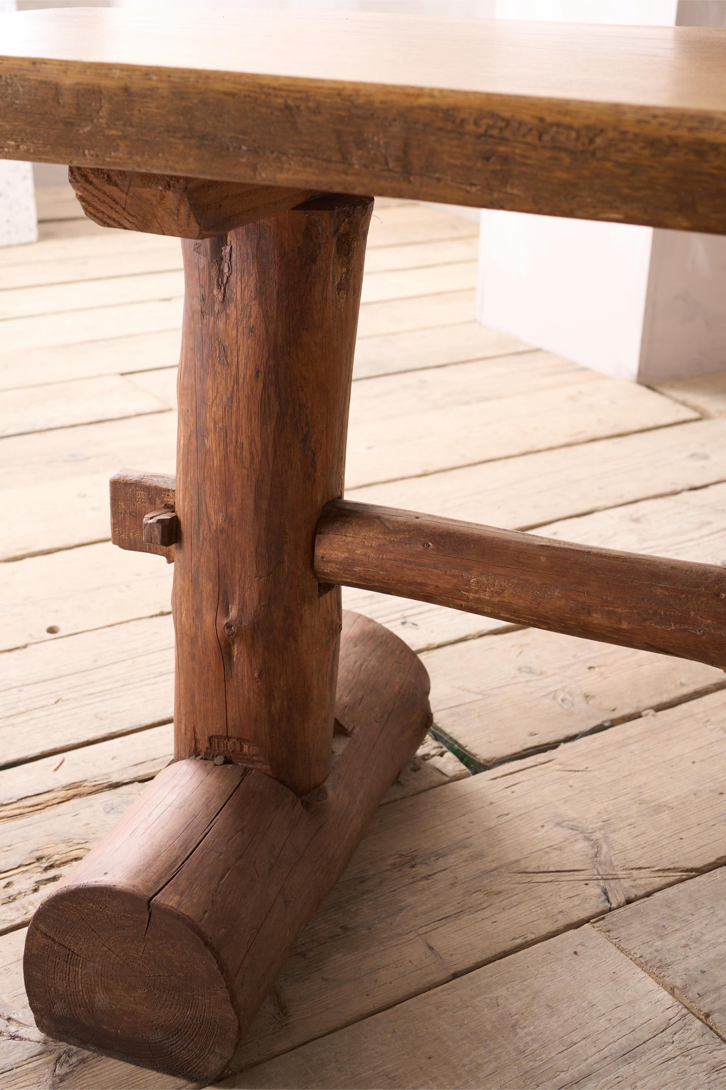 20th century Naturalistic oak slab console table
