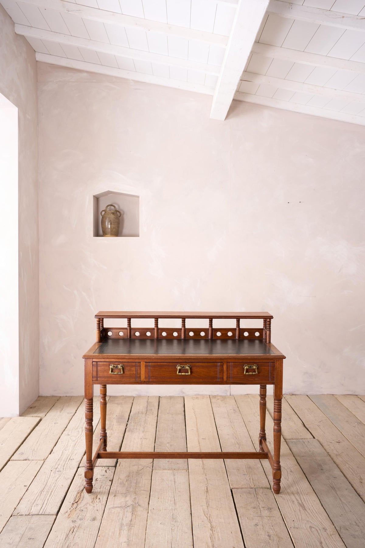 19th century Art Nouveau Secessionist leather and mahogany writing table - TallBoy Interiors