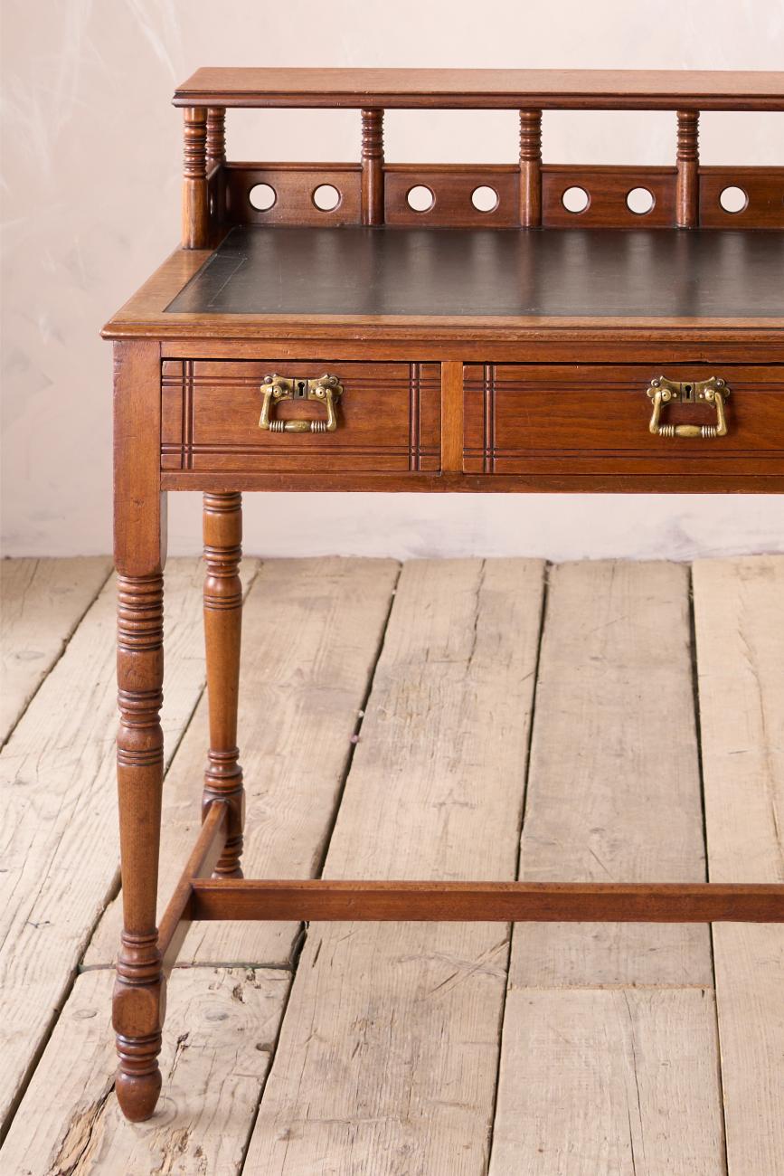 19th century Art Nouveau Secessionist leather and mahogany writing table