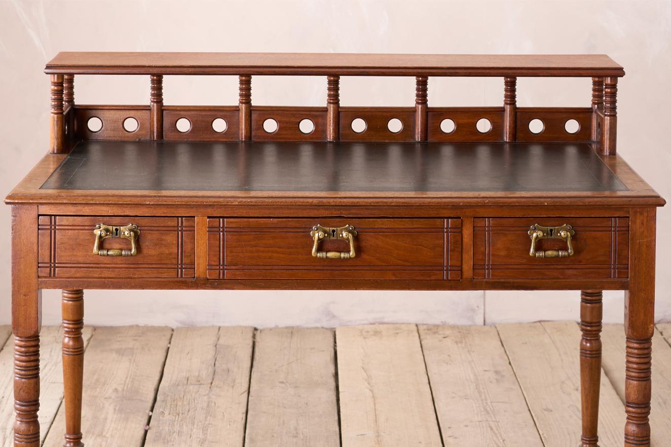 19th century Art Nouveau Secessionist leather and mahogany writing table