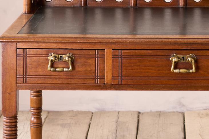 19th century Art Nouveau Secessionist leather and mahogany writing table