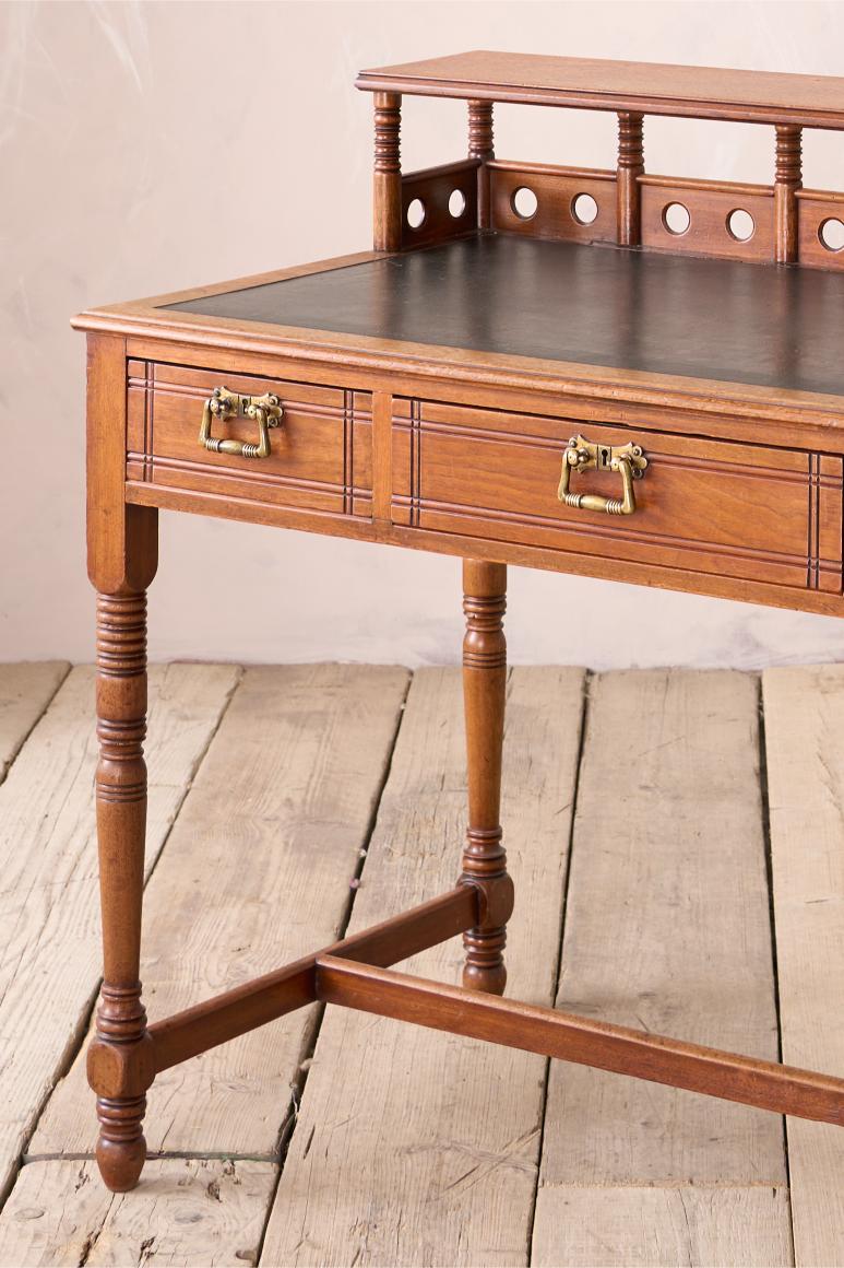 19th century Art Nouveau Secessionist leather and mahogany writing table