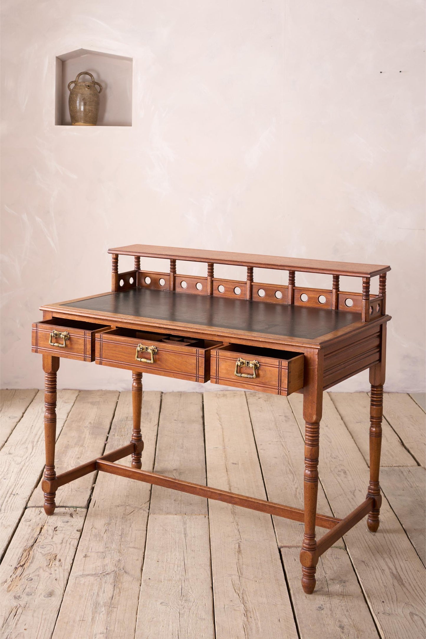 19th century Art Nouveau Secessionist leather and mahogany writing table