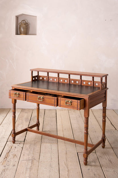 19th century Art Nouveau Secessionist leather and mahogany writing table