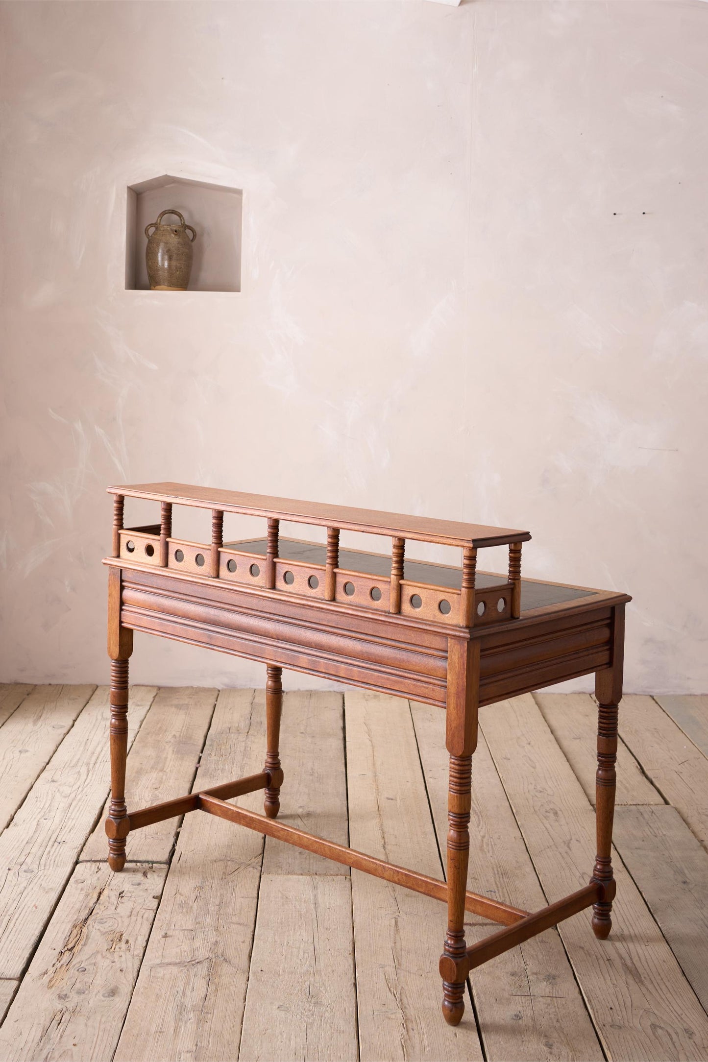 19th century Art Nouveau Secessionist leather and mahogany writing table