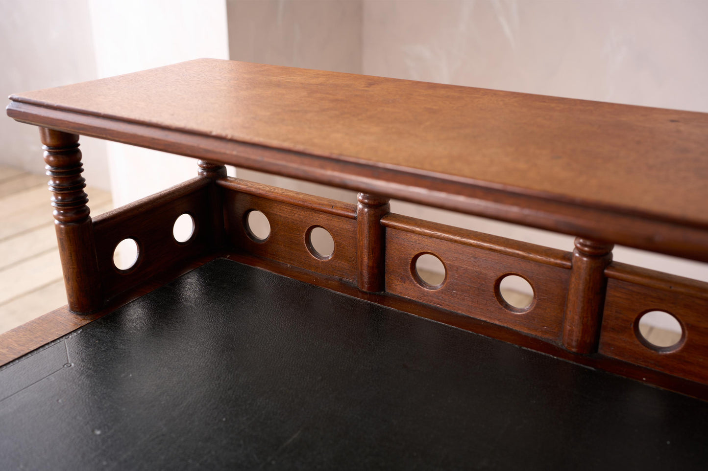 19th century Art Nouveau Secessionist leather and mahogany writing table