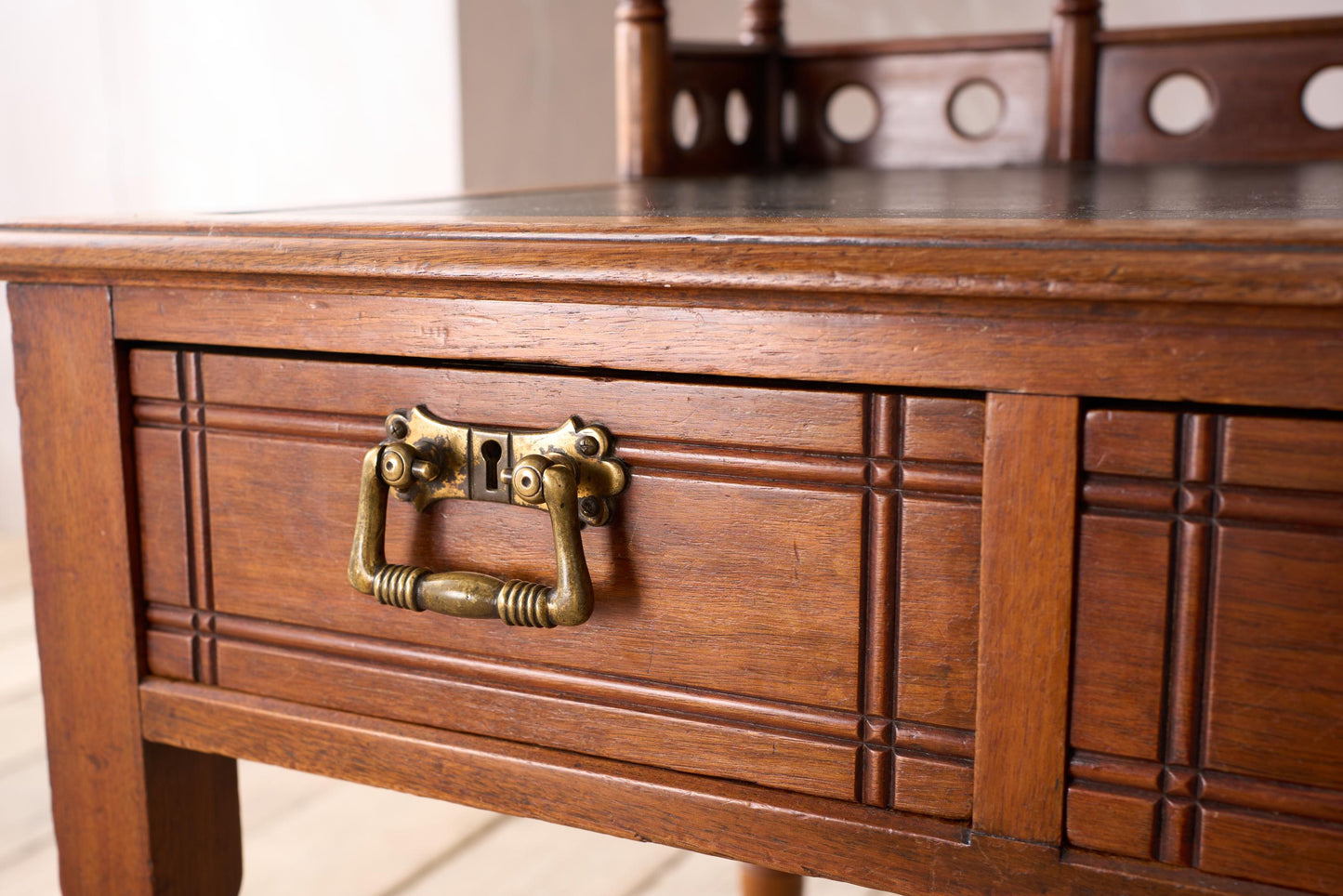 19th century Art Nouveau Secessionist leather and mahogany writing table
