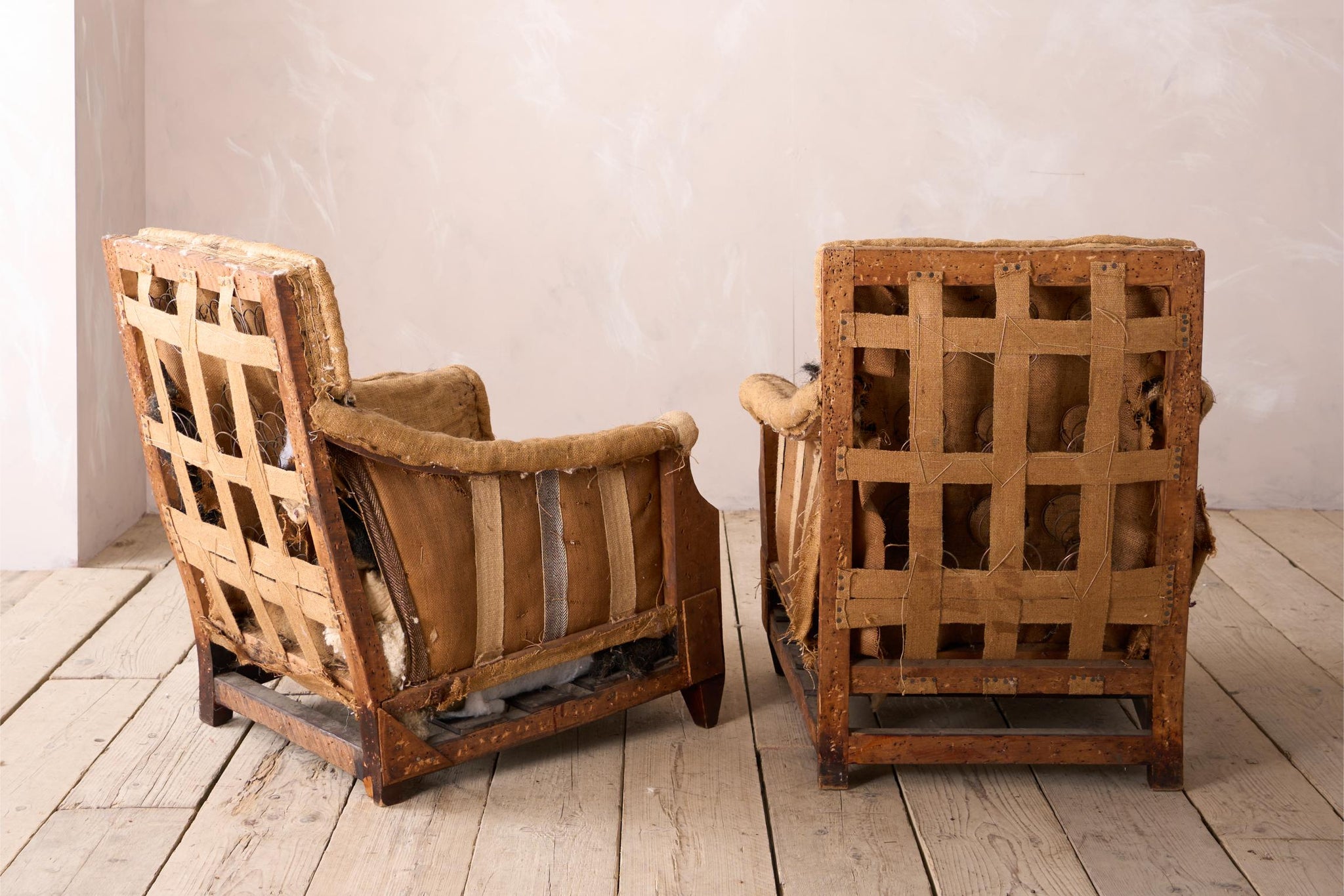 Pair of c.1900 square back club armchairs