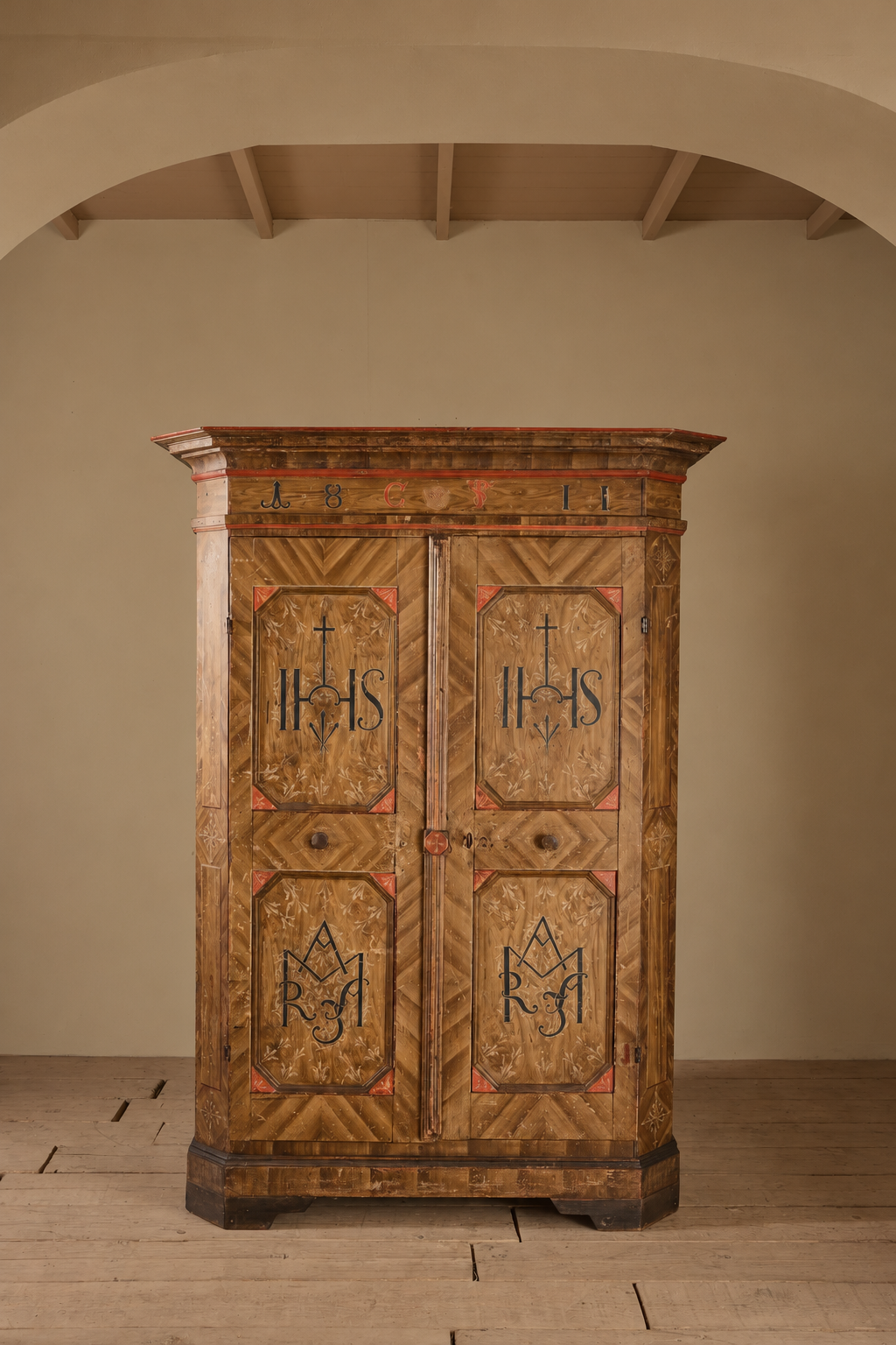 19th Century Italian painted Marriage cupboard - TallBoy Interiors