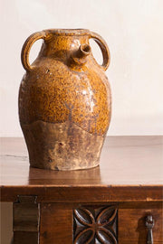 Early 20th century French nut oil jar- Brown glaze - TallBoy Interiors