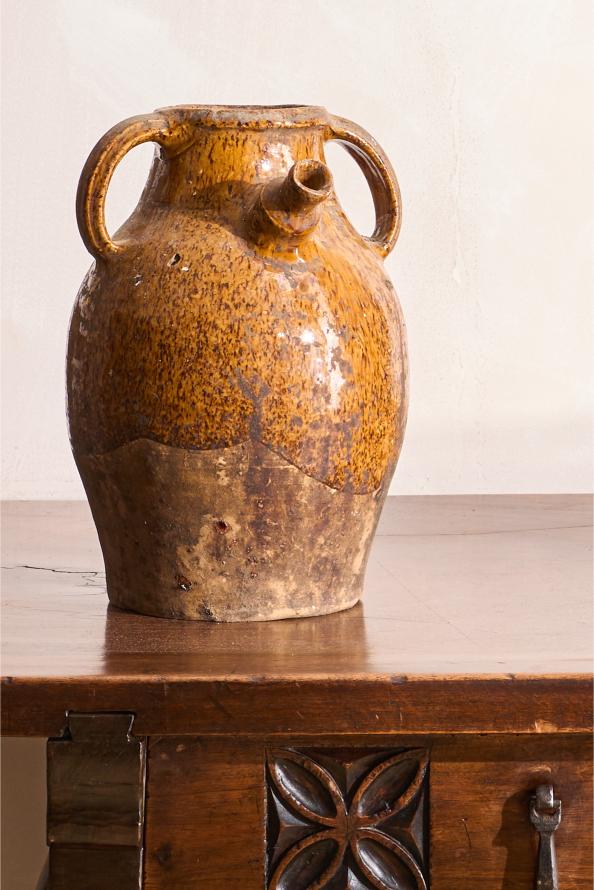 Early 20th century French nut oil jar- Brown glaze - TallBoy Interiors