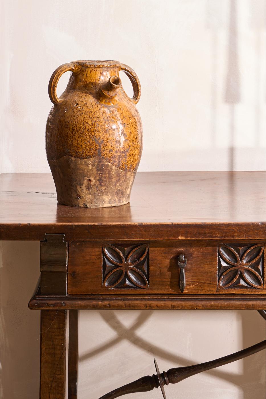 Early 20th century French nut oil jar- Brown glaze