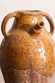 Early 20th century French nut oil jar- Brown glaze - TallBoy Interiors