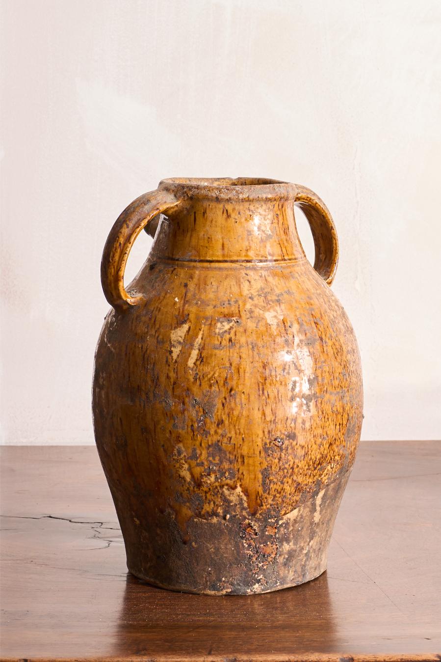 Early 20th century French nut oil jar- Brown glaze