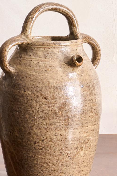 Early 20th century French nut oil jar- Grey glaze - TallBoy Interiors