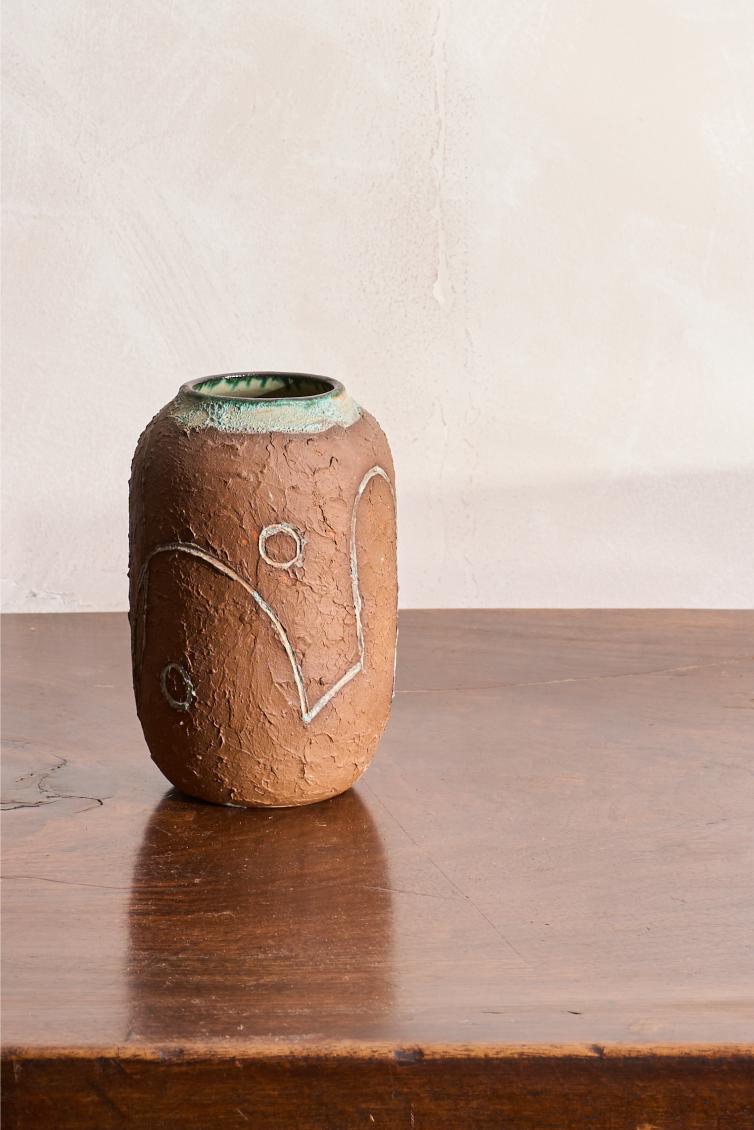 20th century blue and brown abstract studio pottery vase