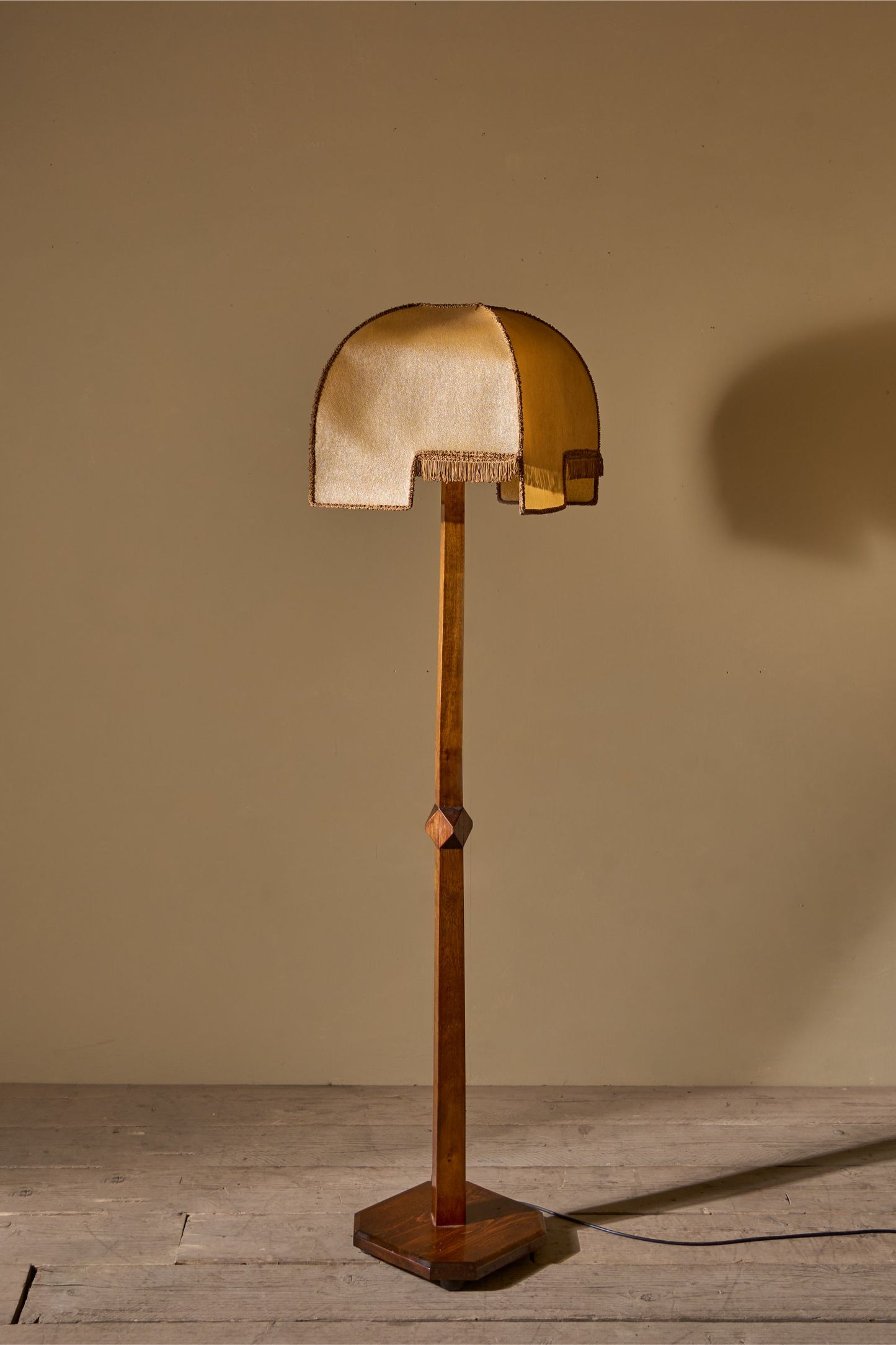 Art Deco satinwood floor lamp with velum shade