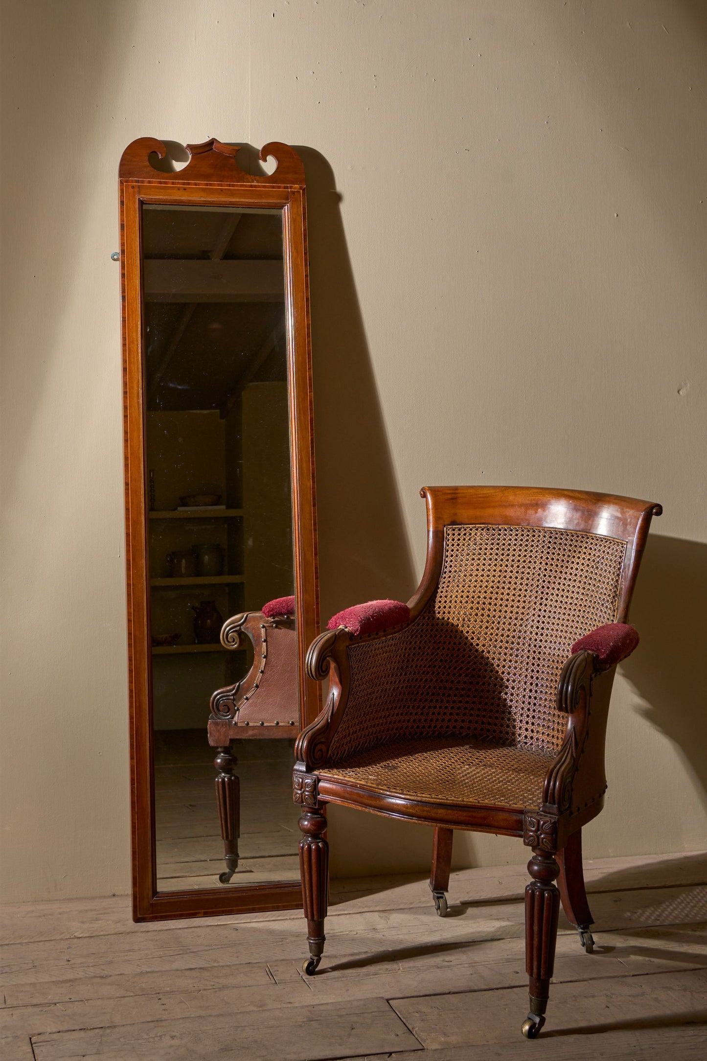 19th century Tall mahogany pier mirror