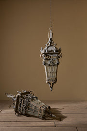 Large pair of Early 20th century iron and zinc French hanging lanterns - Pair 1 - TallBoy Interiors
