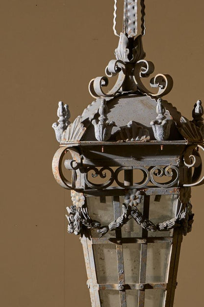 Large pair of Early 20th century iron and zinc French hanging lanterns - Pair 1