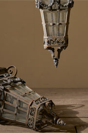 Large pair of Early 20th century iron and zinc French hanging lanterns - Pair 1 - TallBoy Interiors