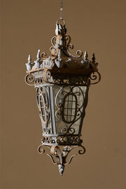 On hold - Large pair of Early 20th century iron and zinc French hanging lanterns - Pair 2 - TallBoy Interiors