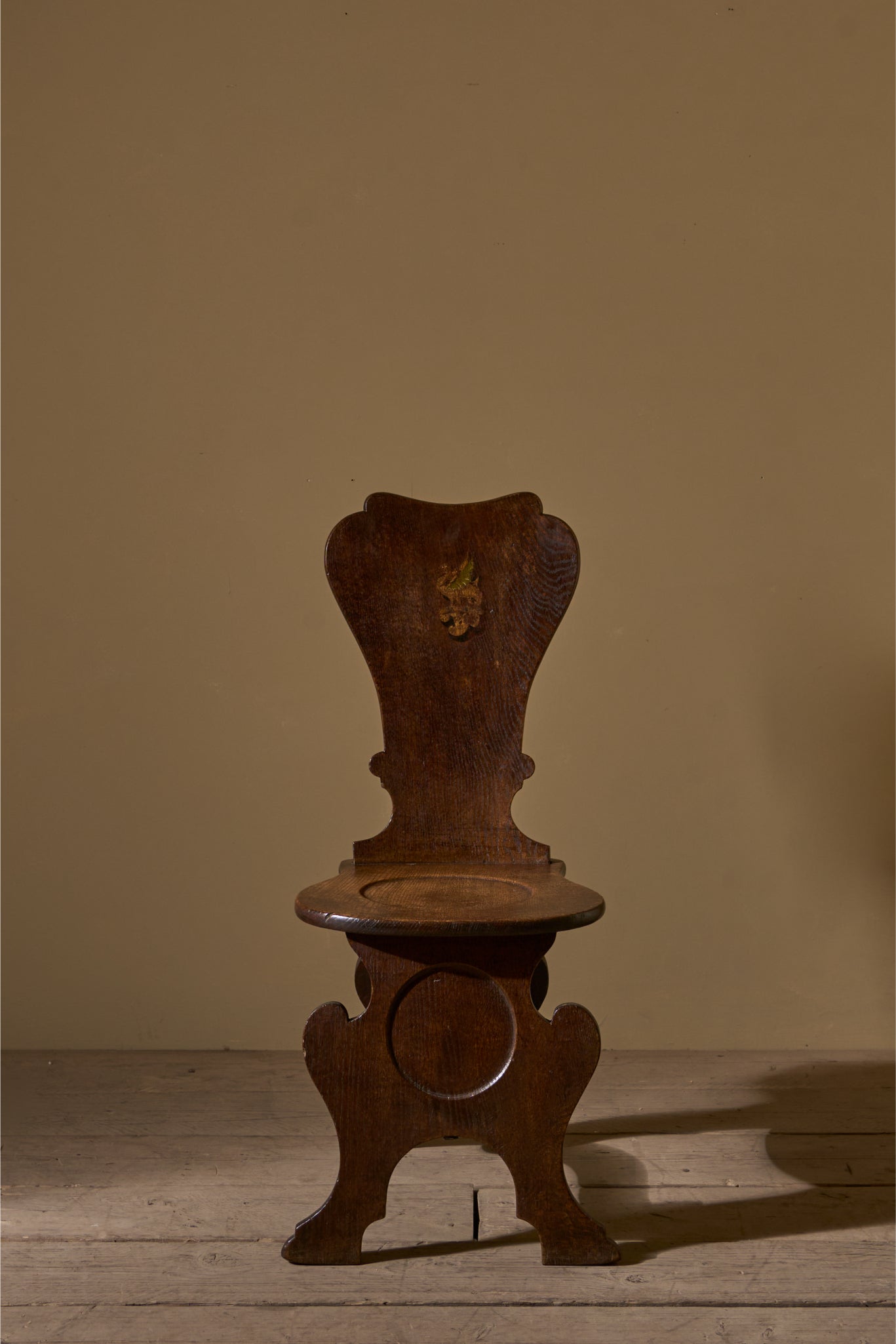 18th century English oak shield back hall chair