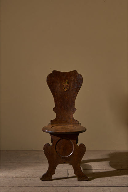 18th century English oak shield back hall chair