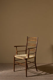 Arts & Crafts English oak and rush seat armchair - TallBoy Interiors