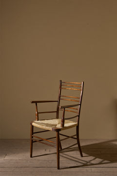 Arts & Crafts English oak and rush seat armchair - TallBoy Interiors