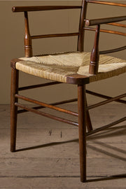 Arts & Crafts English oak and rush seat armchair - TallBoy Interiors