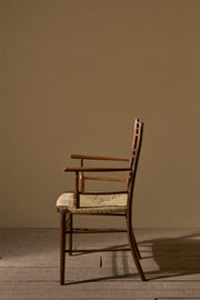 Arts & Crafts English oak and rush seat armchair - TallBoy Interiors