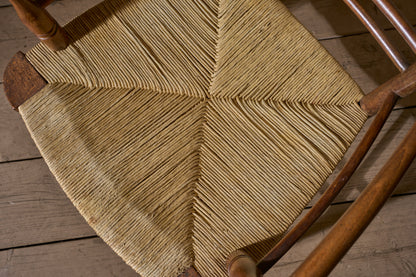 Arts & Crafts English oak and rush seat armchair