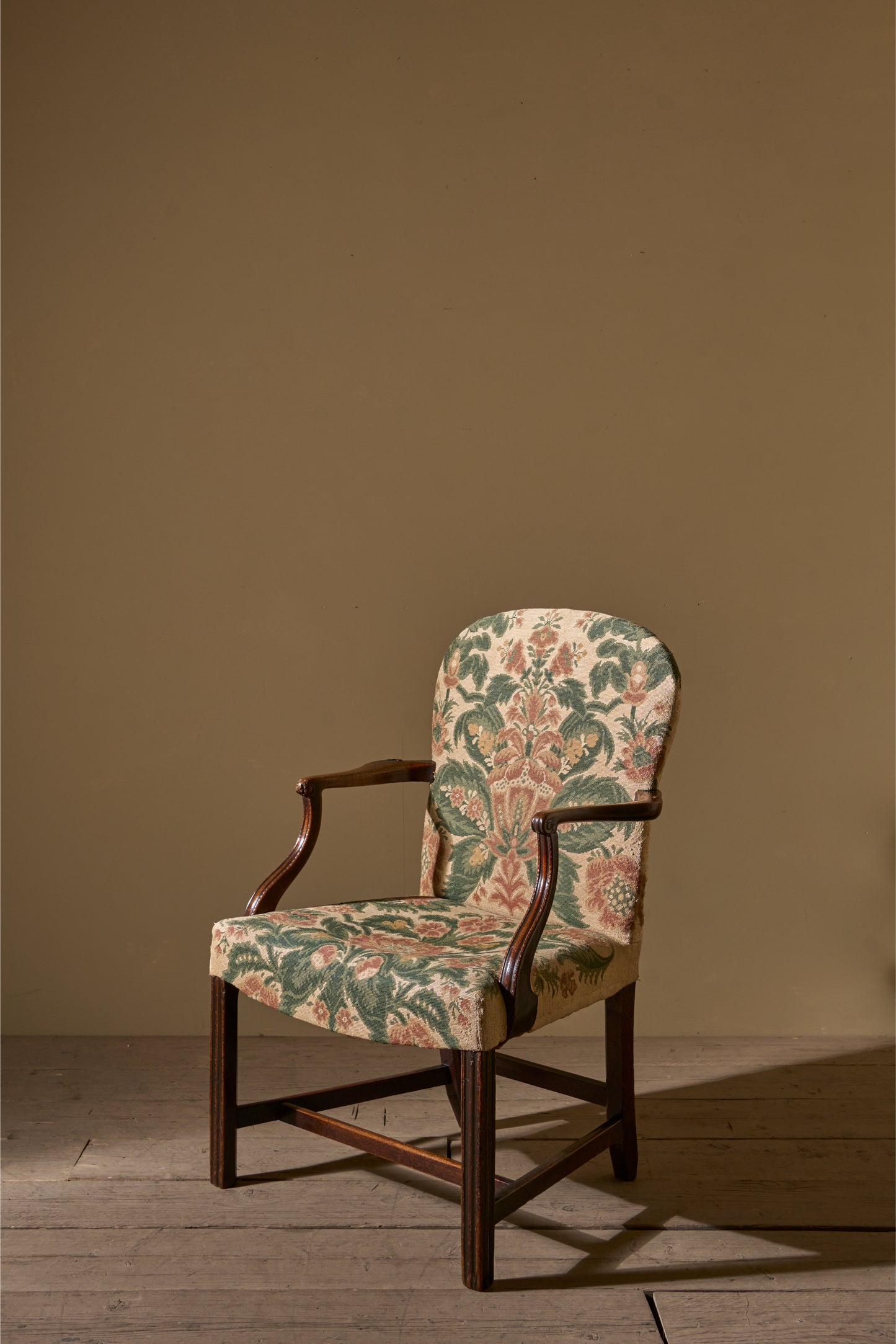 Georgian mahogany desk chair in tapestry fabric