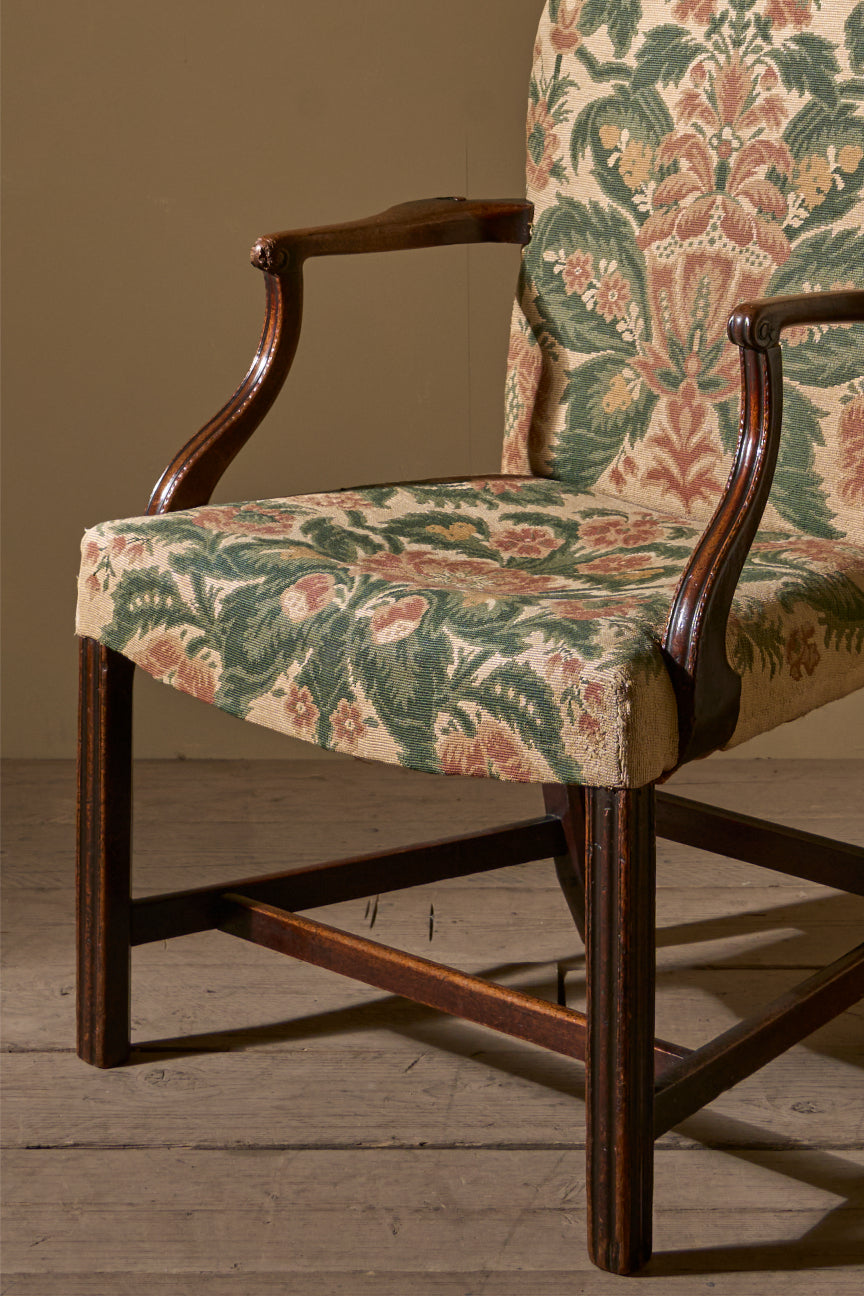 Georgian mahogany desk chair in tapestry fabric