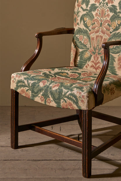 Georgian mahogany desk chair in tapestry fabric