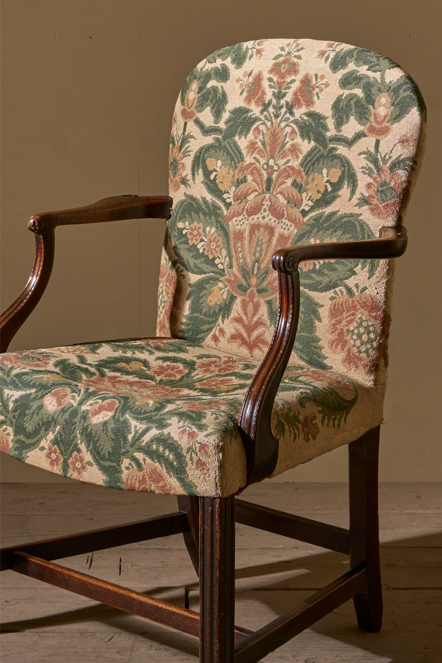 Georgian mahogany desk chair in tapestry fabric