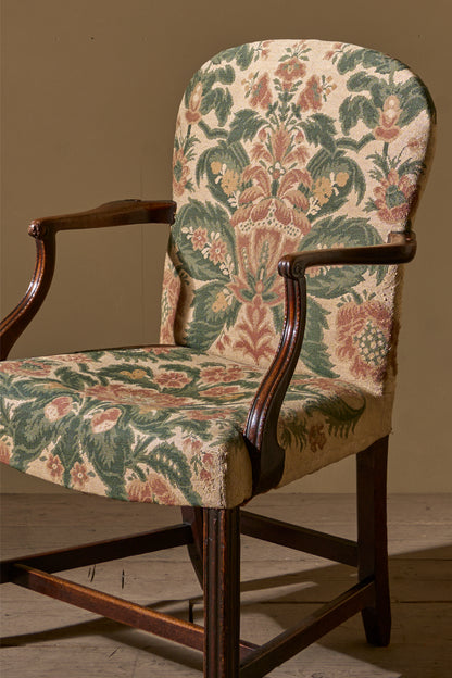 Georgian mahogany desk chair in tapestry fabric