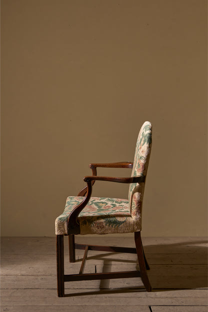 Georgian mahogany desk chair in tapestry fabric