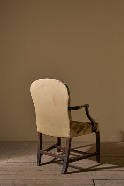 Georgian mahogany desk chair in tapestry fabric
