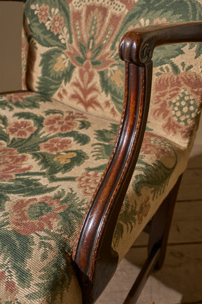 Georgian mahogany desk chair in tapestry fabric